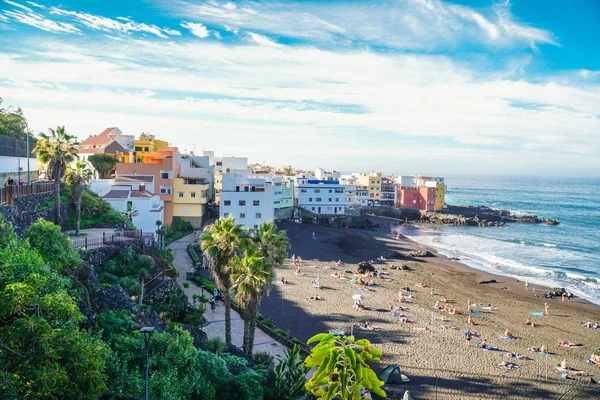 Famosa Playa Playa Jardín Con Arena Negra Puerto Cruz Tenerife — Foto de Stock