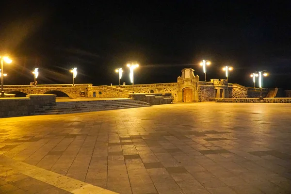 Vista Nocturna Del Puerto Cruz Tenerife España —  Fotos de Stock