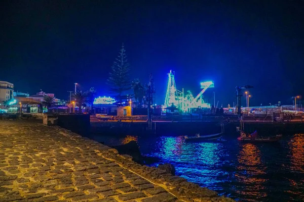 Vista Nocturna Del Puerto Cruz Tenerife España —  Fotos de Stock