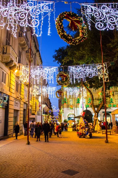 Diciembre 2017 Fotografía Nocturna Desde Las Icónicas Calles Valeta Navidad — Foto de Stock