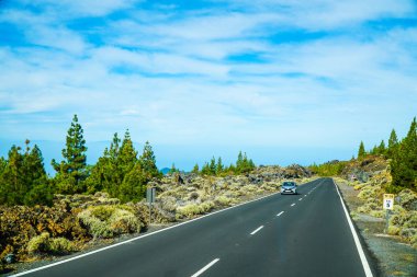 Teide National Park'ta doğal dağ yolu, Tenerife, İspanya