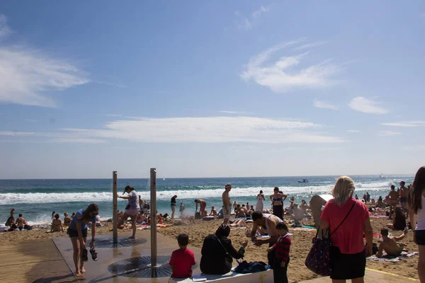 Paseo Marítimo Barceloneta Playa San Sebastián Con Hotel Fondo Barcelona — Foto de Stock