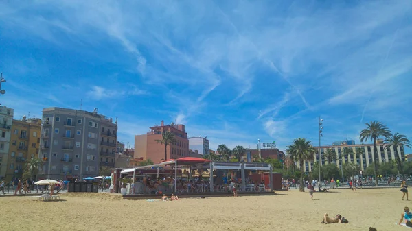 Paseo Marítimo Barceloneta Playa San Sebastián Con Hotel Fondo Barcelona — Foto de Stock