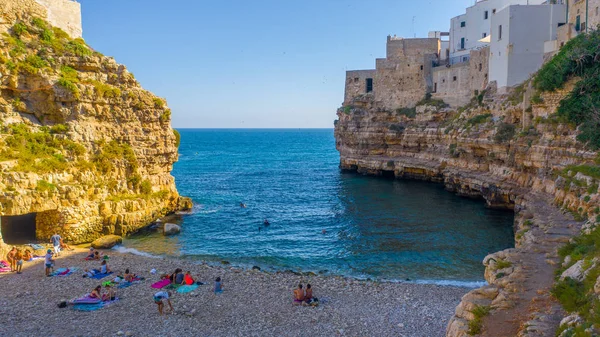 Aerial View Beach Lama Monachile Cala Porto Italian City Polignano — Stock Photo, Image