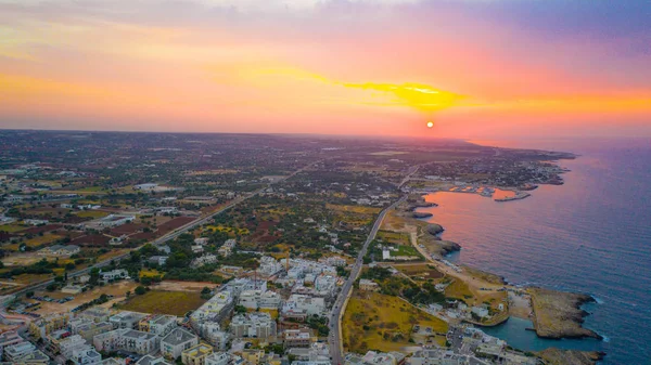 Flygvy Panorama Över Staden Polignano Mare Solnedgång — Stockfoto
