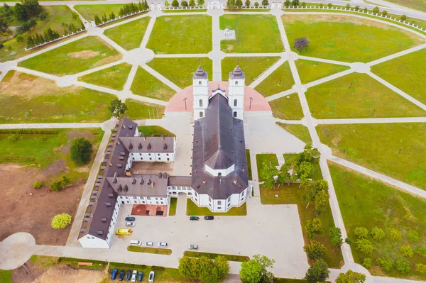 Beautiful Aerial View Drone White Chatolic Church Basilica Latvia Aglona — Stock Photo, Image