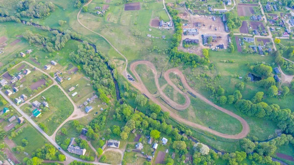 Top View Aerial Photo Flying Drone Car Track — ストック写真