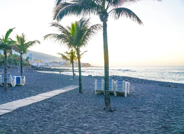 Tenerife Spanya Puerto Cruz Siyah Kumlu Ünlü Plaj Playa Jardin — Stok fotoğraf