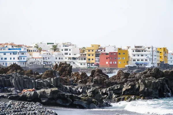 Teneryfa Hiszpania Słynna Plaża Playa Jardin Czarnym Piaskiem Puerto Cruz — Zdjęcie stockowe