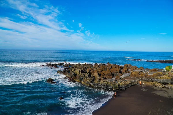 Tenerife Espagne Plage Célèbre Playa Jardin Avec Sable Noir Puerto — Photo