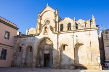 Matera, İtalya: İtalya 'nın Matera kentine tarihi binalarla panoramik manzara. Unesco miras sitesi