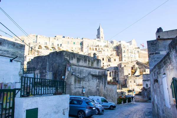 Matera Olaszország Panorámás Kilátás Olaszországi Matera Városára Történelmi Épületekkel Unesco — Stock Fotó