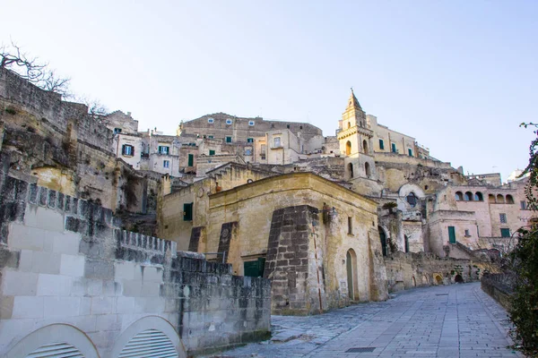 Matera Olaszország Panorámás Kilátás Olaszországi Matera Városára Történelmi Épületekkel Unesco — Stock Fotó