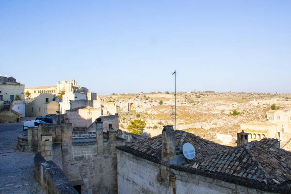 Matera Itálie Panoramatický Výhled Město Matera Itálii Historickými Budovami Památník — Stock fotografie