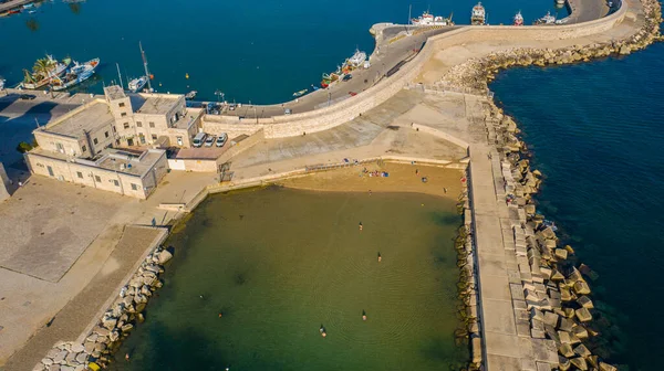 Beautiful Panoramic Aerial View Photo Flying Drone Molfetta Beach Old — Stock Photo, Image