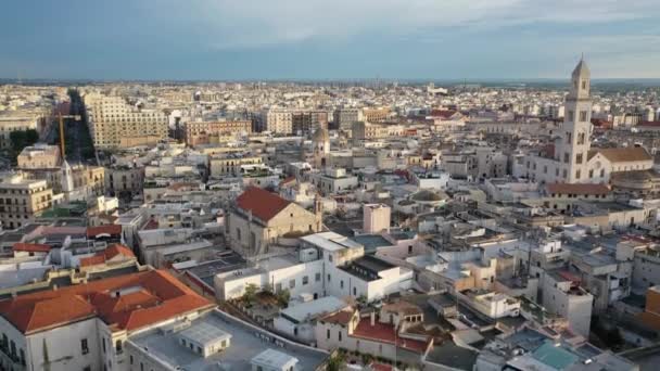 Krásné Panoramatické Letecké Video Létání Drone Při Západu Slunce Bari — Stock video