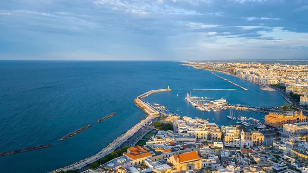 Vacker Panoramautsikt Foto Från Flygande Drönare Vid Solnedgången Till Bari — Stockfoto