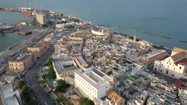 Gyönyörű Panorámás Légi Videó Repülő Drón Naplementekor Bari Apulia City — Stock videók