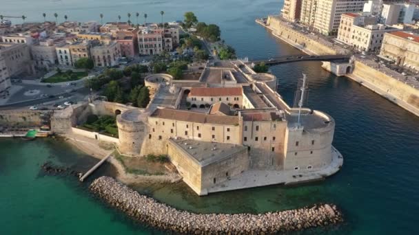 Piękny Panoramiczny Filmik Lotu Drona Starym Średniowiecznym Zamku Aragonii Kanale — Wideo stockowe