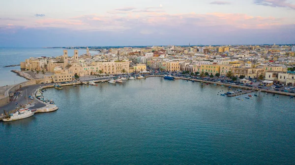 Beautiful Panoramic Aerial View Photo Flying Drone Molfetta Waterfront Old — Stock Photo, Image