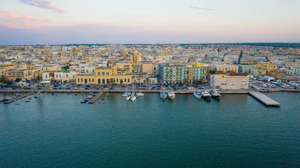 Beautiful Panoramic Aerial View Photo Flying Drone Molfetta Waterfront Old — Stock Photo, Image