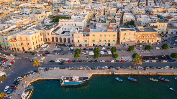 Beautiful Panoramic Aerial View Photo Flying Drone Molfetta Waterfront Old — Stock Photo, Image