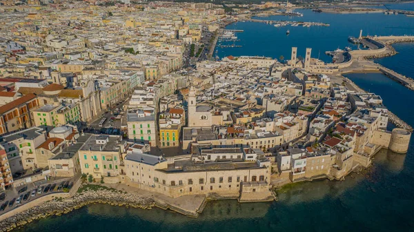 Beautiful Panoramic Aerial View Photo Flying Drone Molfetta Waterfront Old — стоковое фото