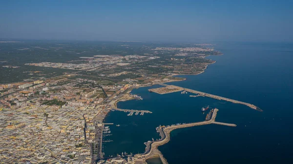 Prachtige Panoramische Luchtfoto Van Vliegende Drone Molfetta Waterkant Oude Stad — Stockfoto