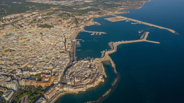 Beautiful Panoramic Aerial View Photo Flying Drone Molfetta Waterfront Old — стоковое фото