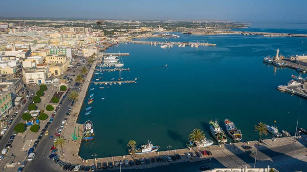 Beautiful Panoramic Aerial View Photo Flying Drone Molfetta Waterfront Old — стоковое фото