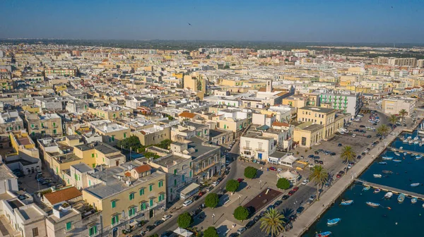 Beautiful Panoramic Aerial View Photo Flying Drone Molfetta Waterfront Old — стоковое фото