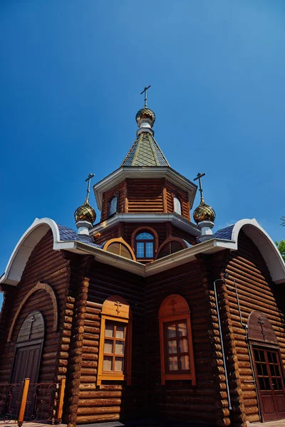 Wooden christian chapel with cross on the rooftop in Easter celebration time