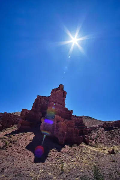 Rocce Del Charyn Canyon Kazakistan Sotto Sole Cocente Ora Legale — Foto Stock