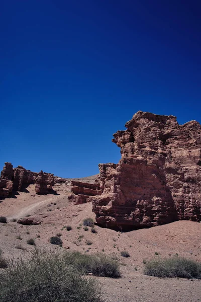 Rocce Del Charyn Canyon Kazakistan Sotto Sole Cocente Ora Legale — Foto Stock