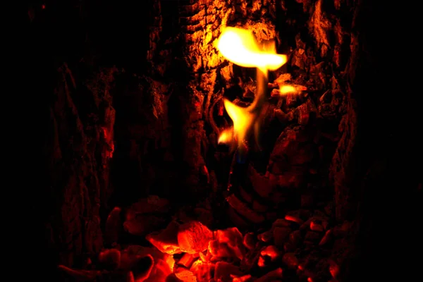 Fogo Ficando Mais Escuro Como Toda Madeira Queimada Cinzas Fechar — Fotografia de Stock