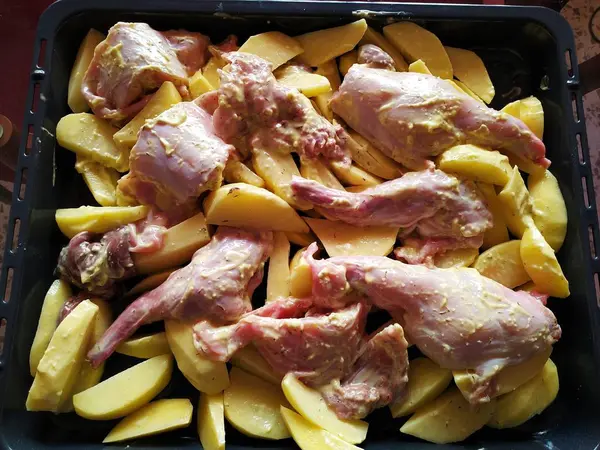 Carne Pollo Con Patatas Horno Isla Cristina Huelva Andaluzia — Fotografia de Stock