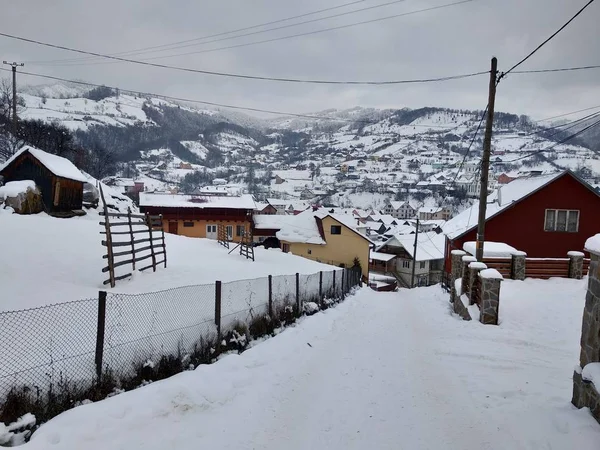 Transsylvanien Rumänien Vintersäsongen Med Bergs Hus Och Träd Byn Parva — Stockfoto