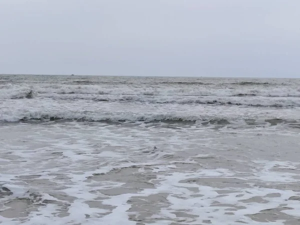 Spiaggia Sabbia Schiuma Del Mare Nella Provincia Isla Cristina Huelva — Foto Stock