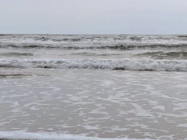 Spiaggia Sabbia Schiuma Del Mare Nella Provincia Isla Cristina Huelva — Foto Stock