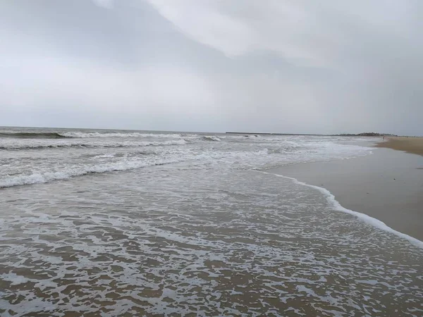 Spiaggia Sabbia Schiuma Del Mare Nella Provincia Isla Cristina Huelva — Foto Stock