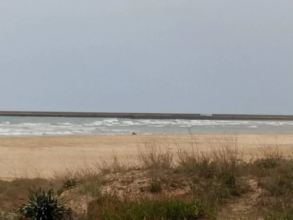 Spiaggia Sabbia Schiuma Del Mare Nella Provincia Isla Cristina Huelva — Foto Stock