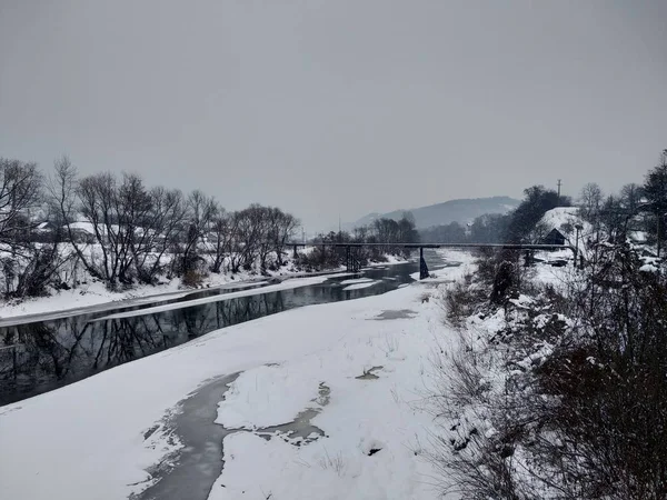 Frozen River Snow Ice Winter Season Romania Transylvania Nasaud City — Stock Photo, Image