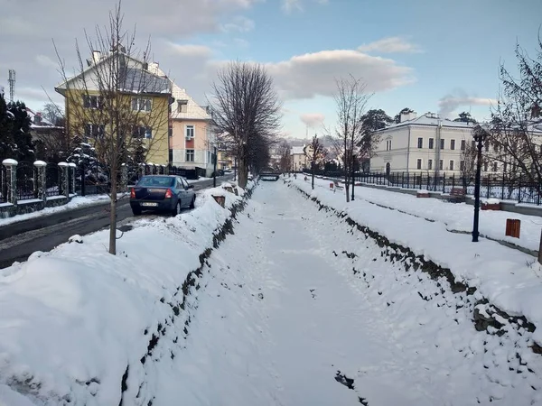Fagyott Folyó Hóval Jéggel Téli Szezonban Románia Erdély Nasaud Város — Stock Fotó