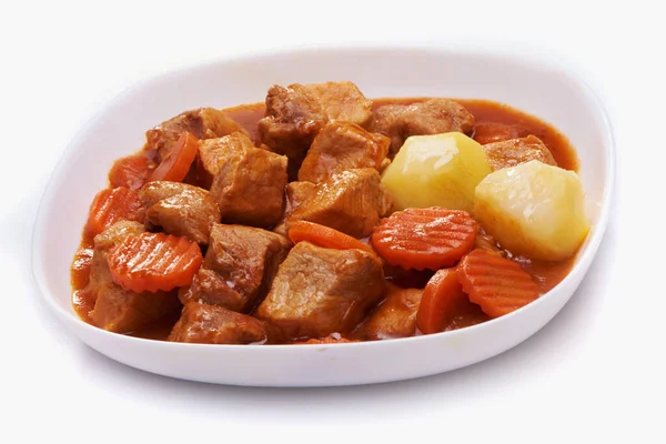 Goulash Estofado Ternera Con Patatas Aisladas Sobre Fondo Blanco —  Fotos de Stock