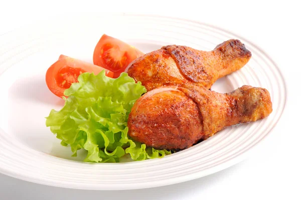 Grilled Chicken Leg Tomato White Background — Stock Photo, Image