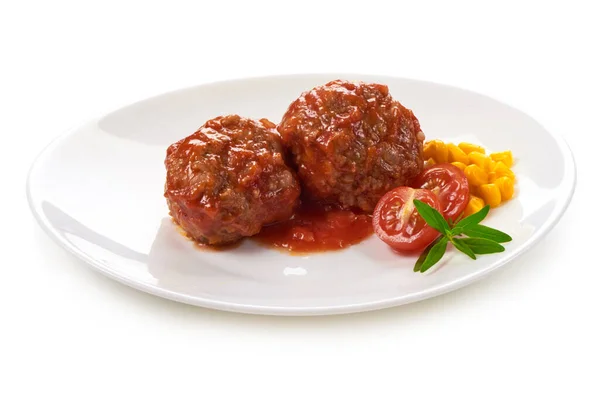 Fleischbällchen Mit Tomatensauce Isoliert Auf Weißem Hintergrund — Stockfoto