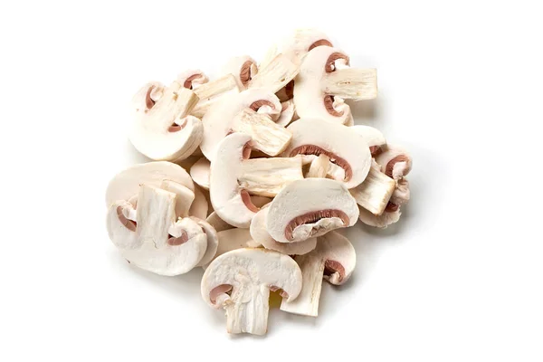 Sliced Champignons Top View Isolated White Background — Stock Photo, Image