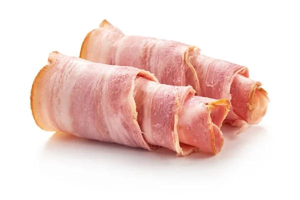 Fette Pancetta Affumicata Isolate Fondo Bianco — Foto Stock