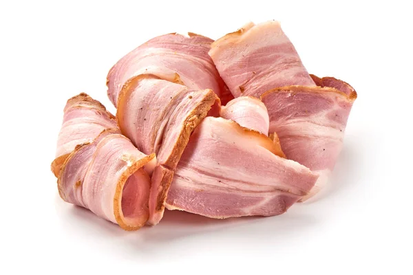 Skivor Rökt Bacon Isolerade Vit Bakgrund — Stockfoto