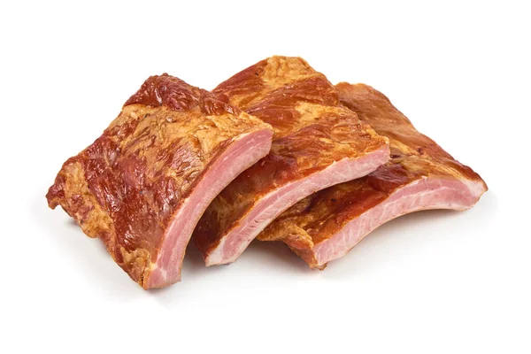 Tütsülenmiş domuz pirzolası, yakın plan, beyaz arka planda izole edilmiş..